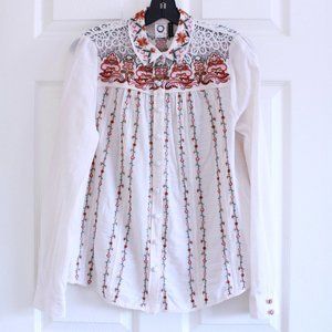 Anthropologie Akemi + Kin Cream Button Front Floral Lace Embroidery Blouse Boho